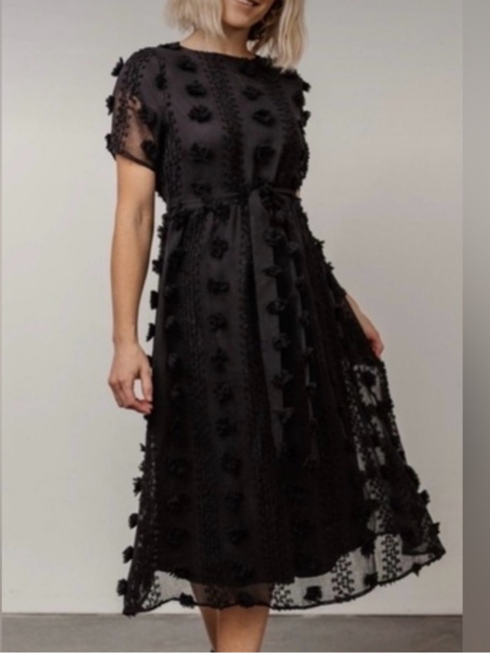 NWT Baltic Born Darbi Floral Dot Midi Black Dress
